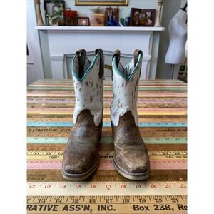 Dan Post Size 11.5 D Western Boots Girls Pull On Rumi Rainbow Cowboy Brown Calf